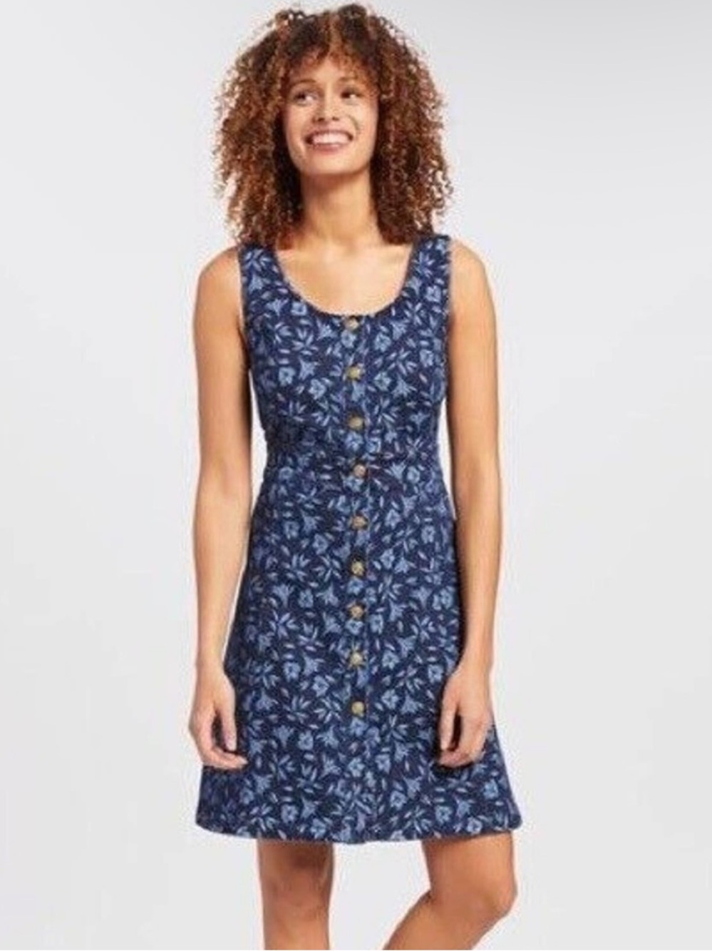 Draper James Size 6 Floral Button Front Sleeveless Denim A-Line Dress